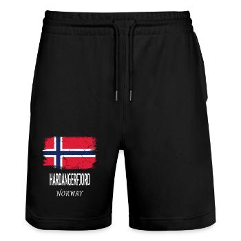 Hardangerfjord - Stanley/Stella Unisex Bio Joggingshorts Trainer  - Schwarz - Vorne - Nik (191cm) & Marisol (170cm)