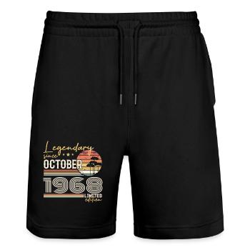 Oktober 1968 Geschenk - Genial seit Oktober 1968 - Stanley/Stella Unisex Bio Joggingshorts Trainer  - Schwarz - Vorne - Nik (191cm) & Marisol (170cm)