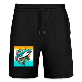 Shark - Stanley/Stella Trainer Unisex Organic Jogging Shorts - black - Front - Nik (191cm) & Marisol (170cm)