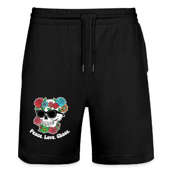 Flower Skull with Sunglasses - Stanley/Stella Trainer Unisex Organic Jogging Shorts - black - Front - Nik (191cm) & Marisol (170cm)