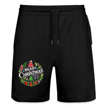 Frohe Weihnachten 3 - Stanley/Stella Unisex Bio Joggingshorts Trainer  - Schwarz - Vorne - Nik (191cm) & Marisol (170cm)
