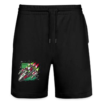 Alien Santa Space Sleigh Retro T-shirt de Noël - Short de jogging bio TRAINER Stanley/Stella unisexe - noir - Devant - Nik (191cm) & Marisol (170cm)