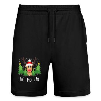 Reindeer Ho Ho Ho Christmas Trees - Stanley/Stella Trainer Unisex Organic Jogging Shorts - black - Front - Nik (191cm) & Marisol (170cm)