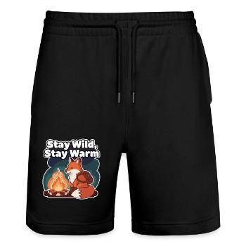 Stay Wild, Stay Warm - Fox at the Campfire - Stanley/Stella Trainer Unisex Organic Jogging Shorts - black - Front - Nik (191cm) & Marisol (170cm)