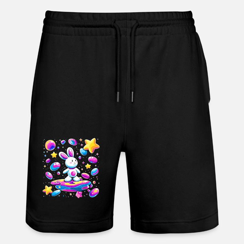 Galactic Rabbit on Surfboard - Stanley/Stella Trainer Unisex Organic Jogging Shorts - black