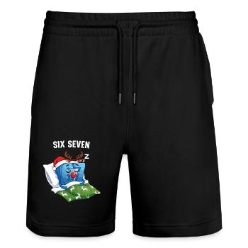 67 Six Seven Memes Christmas Pajamas - Stanley/Stella Trainer Unisex Organic Jogging Shorts - black - Front - Nik (191cm) & Marisol (170cm)