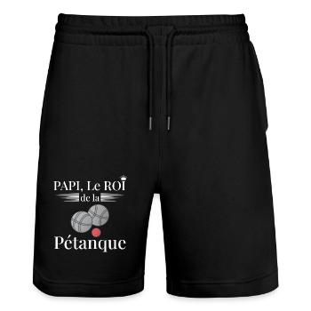 Papi Roi de la Pétanque Cadeau Unique Grand-Père - Short de jogging bio TRAINER Stanley/Stella unisexe - noir - Devant - Nik (191cm) & Marisol (170cm)