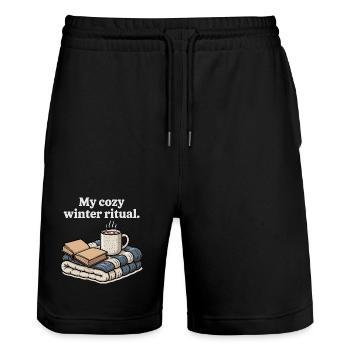 My Cozy Winter Ritual Book Coffee Blankets Gift - Stanley/Stella Trainer Unisex Organic Jogging Shorts - black - Front - Nik (191cm) & Marisol (170cm)