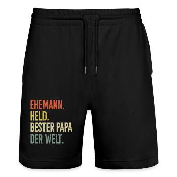 Bester Papa der Welt Gradient - Stanley/Stella Unisex Bio Joggingshorts Trainer  - Schwarz - Vorne - Nik (191cm) & Marisol (170cm)