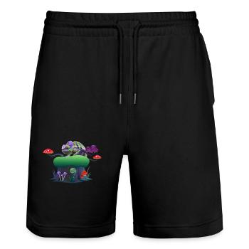 Neon Chameleon on Mushroom Rock - Stanley/Stella Trainer Unisex Organic Jogging Shorts - black - Front - Nik (191cm) & Marisol (170cm)
