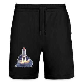 Astronomische Raumraketenstart-Erkundung - Stanley/Stella Unisex Bio Joggingshorts Trainer  - Schwarz - Vorne - Nik (191cm) & Marisol (170cm)