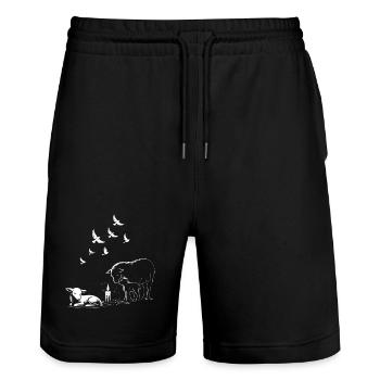 Imbolc Lämmer mit Kerze und fliegenden Tauben - Stanley/Stella Unisex Bio Joggingshorts Trainer  - Schwarz - Vorne - Nik (191cm) & Marisol (170cm)