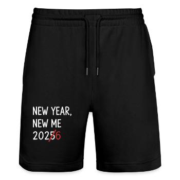 New Year New Me 2026 Strikethrough - Stanley/Stella Trainer Unisex Organic Jogging Shorts - black - Front - Nik (191cm) & Marisol (170cm)