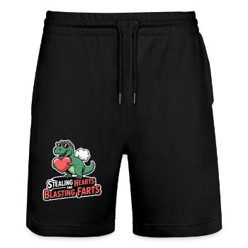 Herzenstehler & Pups-Meister Lustiges Kinder Desig - Stanley/Stella Trainer Unisex Organic Jogging Shorts - black - Front - Nik (191cm) & Marisol (170cm)
