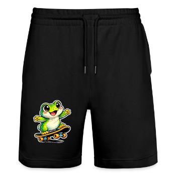 Happy Frog Skateboard - Stanley/Stella Trainer Unisex Organic Jogging Shorts - black - Front - Nik (191cm) & Marisol (170cm)