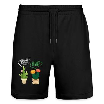 Amateur des plantes, plantes amoureuses des fleurs succulentes, amour - Short de jogging bio TRAINER Stanley/Stella unisexe - noir - Devant - Nik (191cm) & Marisol (170cm)
