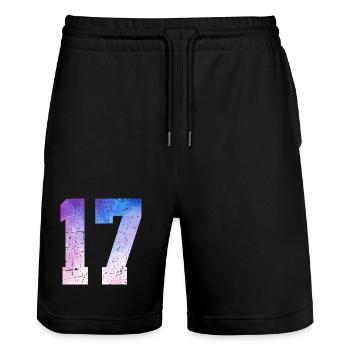 numéro 17 – Cadeau anniversaire 17 ans - Short de jogging bio TRAINER Stanley/Stella unisexe - noir - Devant - Nik (191cm) & Marisol (170cm)