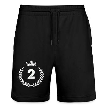 Number Two with Crown and Laurel - Stanley/Stella Trainer Unisex Organic Jogging Shorts - black - Front - Nik (191cm) & Marisol (170cm)