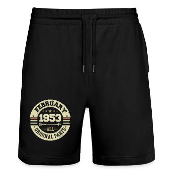 Februar 1953 Jahrgang Geburtstag Geschenk 1953 - Stanley/Stella Unisex Bio Joggingshorts Trainer  - Schwarz - Vorne - Nik (191cm) & Marisol (170cm)