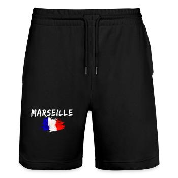 Marseille France Ville Drapeau de Marseille - Short de jogging bio TRAINER Stanley/Stella unisexe - noir - Devant - Nik (191cm) & Marisol (170cm)