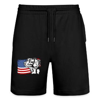Epagneul Breton US Amerika Fahne Hunde Wilsigns - Stanley/Stella Unisex Bio Joggingshorts Trainer  - Schwarz - Vorne - Nik (191cm) & Marisol (170cm)