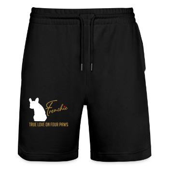 Frenchie amour sur quatre pattes - Short de jogging bio TRAINER Stanley/Stella unisexe - noir - Devant - Nik (191cm) & Marisol (170cm)