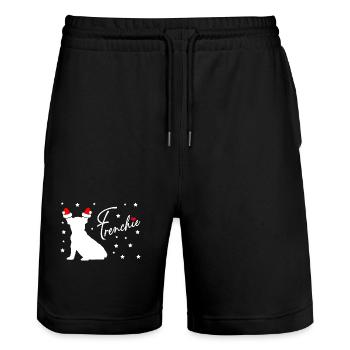 Frenchie avec bonnet de Père Noël et poinsettias - Short de jogging bio TRAINER Stanley/Stella unisexe - noir - Devant - Nik (191cm) & Marisol (170cm)