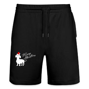 Merry Christmas Dachshund with Santa Hat - Stanley/Stella Trainer Unisex Organic Jogging Shorts - black - Front - Nik (191cm) & Marisol (170cm)