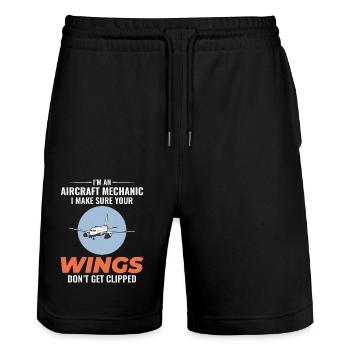 Aircraft Mechanic Aviation Maintenance Technician - Stanley/Stella Trainer Unisex Organic Jogging Shorts - black - Front - Nik (191cm) & Marisol (170cm)