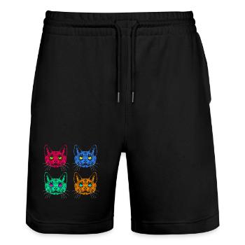 Vier Farben Katzen / Cats like Warhol - Stanley/Stella Trainer Unisex Organic Jogging Shorts - black - Front - Nik (191cm) & Marisol (170cm)