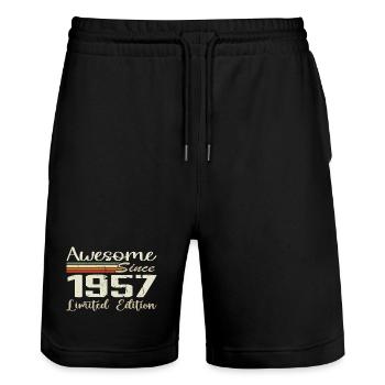 Birthday 67 Years Vintage 1957 Gift 1957 - Stanley/Stella Trainer Unisex Organic Jogging Shorts - black - Front - Nik (191cm) & Marisol (170cm)