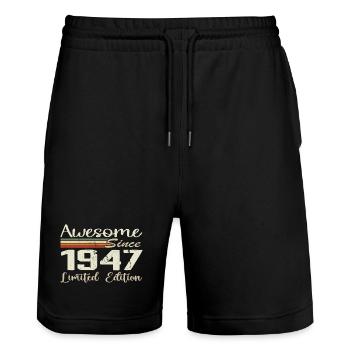 Anniversaire 77 Ans Millésime 1947 Cadeau 1947 - Short de jogging bio TRAINER Stanley/Stella unisexe - noir - Devant - Nik (191cm) & Marisol (170cm)