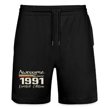 Anniversaire 33 Ans Millésime 1991 Cadeau 1991 - Short de jogging bio TRAINER Stanley/Stella unisexe - noir - Devant - Nik (191cm) & Marisol (170cm)