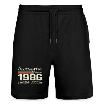 Anniversaire 38 Ans Millésime 1986 Cadeau 1986 - Short de jogging bio TRAINER Stanley/Stella unisexe - noir - Devant - Nik (191cm) & Marisol (170cm)
