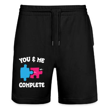 You and Me Complete Funny Puzzle - Stanley/Stella Trainer Unisex Organic Jogging Shorts - black - Front - Nik (191cm) & Marisol (170cm)