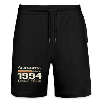 Jubiläum 30 Jahre Jahrgang 1994 Geschenk 1994 - Stanley/Stella Unisex Bio Joggingshorts Trainer  - Schwarz - Vorne - Nik (191cm) & Marisol (170cm)