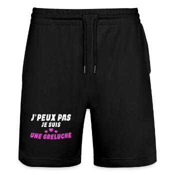 J'peux Pas Je Suis Une Greluche - Short de jogging bio TRAINER Stanley/Stella unisexe - noir - Devant - Nik (191cm) & Marisol (170cm)