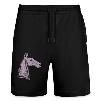 Silhouette minimaliste de portrait de cheval - Short de jogging bio TRAINER Stanley/Stella unisexe - noir - Devant - Nik (191cm) & Marisol (170cm)