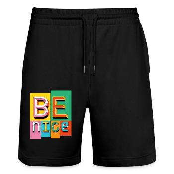 Be nice - Stanley/Stella Trainer Unisex Organic Jogging Shorts - black - Front - Nik (191cm) & Marisol (170cm)