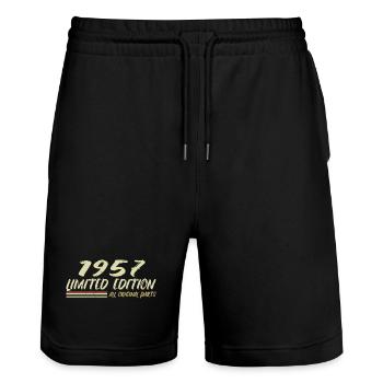 1957 Geburtstagsgeschenkidee 1957 - Stanley/Stella Unisex Bio Joggingshorts Trainer  - Schwarz - Vorne - Nik (191cm) & Marisol (170cm)