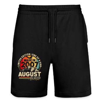 August 2007 Vintage Vintage Retro Birthday - Stanley/Stella Trainer Unisex Organic Jogging Shorts - black - Front - Nik (191cm) & Marisol (170cm)