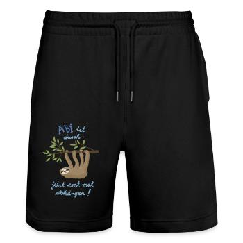 Faultier hat Abi - Stanley/Stella Unisex Bio Joggingshorts Trainer  - Schwarz - Vorne - Nik (191cm) & Marisol (170cm)