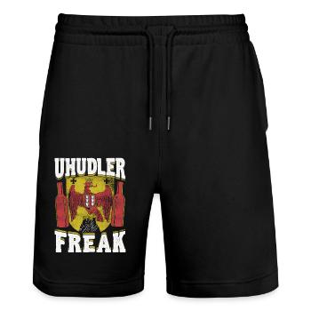 Uhudler Freak – Fier du Burgenland - Short de jogging bio TRAINER Stanley/Stella unisexe - noir - Devant - Nik (191cm) & Marisol (170cm)