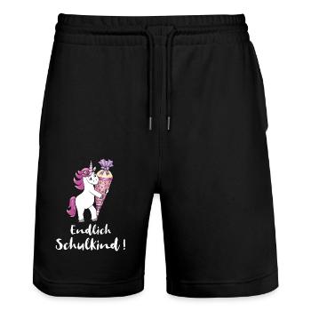 Einhorn mit Zuckertüte Einschulung Schulanfang - Stanley/Stella Unisex Bio Joggingshorts Trainer  - Schwarz - Vorne - Nik (191cm) & Marisol (170cm)