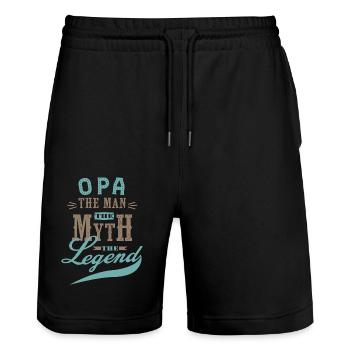 OPA THE MAN THE MYTH THE LEGEND cadeaau noel fête - Short de jogging bio TRAINER Stanley/Stella unisexe - noir - Devant - Nik (191cm) & Marisol (170cm)