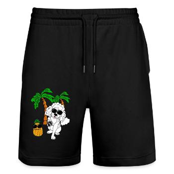 Sommermotiv weißer Pudel unter Palmen - Stanley/Stella Unisex Bio Joggingshorts Trainer  - Schwarz - Vorne - Nik (191cm) & Marisol (170cm)
