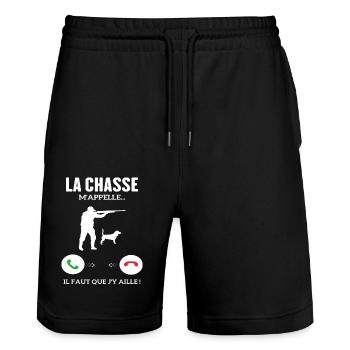La Chasse M'appelle Il Faut Que J'y Aille - Short de jogging bio TRAINER Stanley/Stella unisexe - noir - Devant - Nik (191cm) & Marisol (170cm)