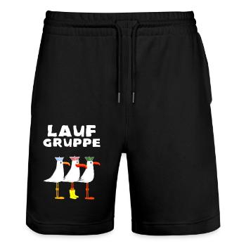 Lauf Gruppe Training Laufen Joggen Sport Jogger - Stanley/Stella Unisex Bio Joggingshorts Trainer  - Schwarz - Vorne - Nik (191cm) & Marisol (170cm)