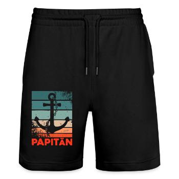 PAPITÄN - Vintage Anker - Ostseeliebe - Stanley/Stella Unisex Bio Joggingshorts Trainer  - Schwarz - Vorne - Nik (191cm) & Marisol (170cm)
