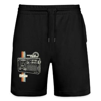 DDR Kult Kasettenrecorder RFT R4200 Retro Ostalgie - Stanley/Stella Unisex Bio Joggingshorts Trainer  - Schwarz - Vorne - Nik (191cm) & Marisol (170cm)